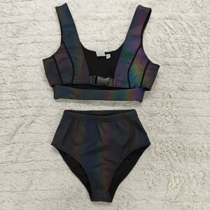 iHeartRaves Color Shifting Festival Set Women XS Cyber Punk Rave‎ High Waist